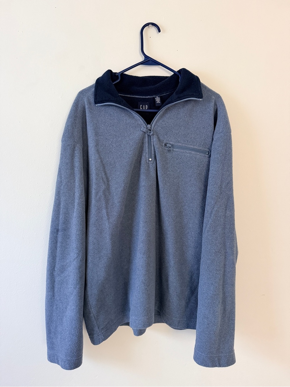 GAP Men's Heather Blue Quarter-Zip Fleece with Contrast Collar